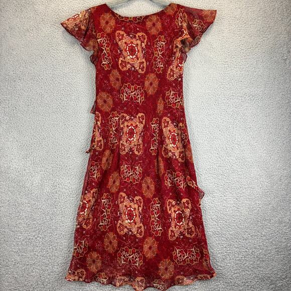 Y2k Dress Sz 8 Fairy Coquette Sheer Floral Stretch Ruffle Feminine Romantic VTG - Picture 11 of 13